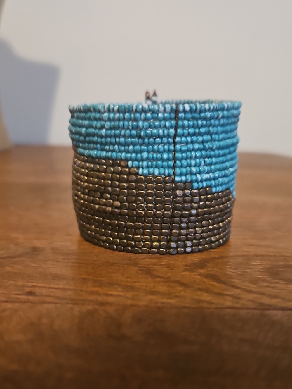 Beaded Cuff Bracelet in Turquoise and Bronze
